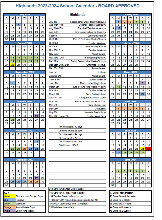 2023 2024 Highlands School Calendar Highlands School